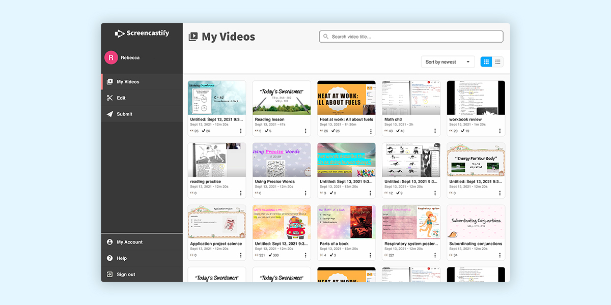 Screencastify My Videos lets you search and sort.
